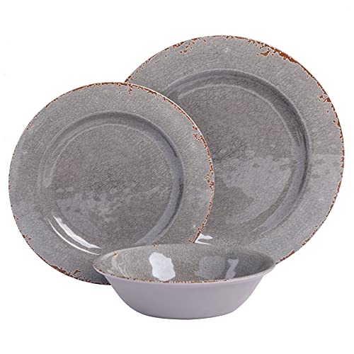 Gibson Home Mauna Melamine Plastic Dinnerware Set, Service for 4 (12pcs), Grey Rustic by Gibson Home - Image 2