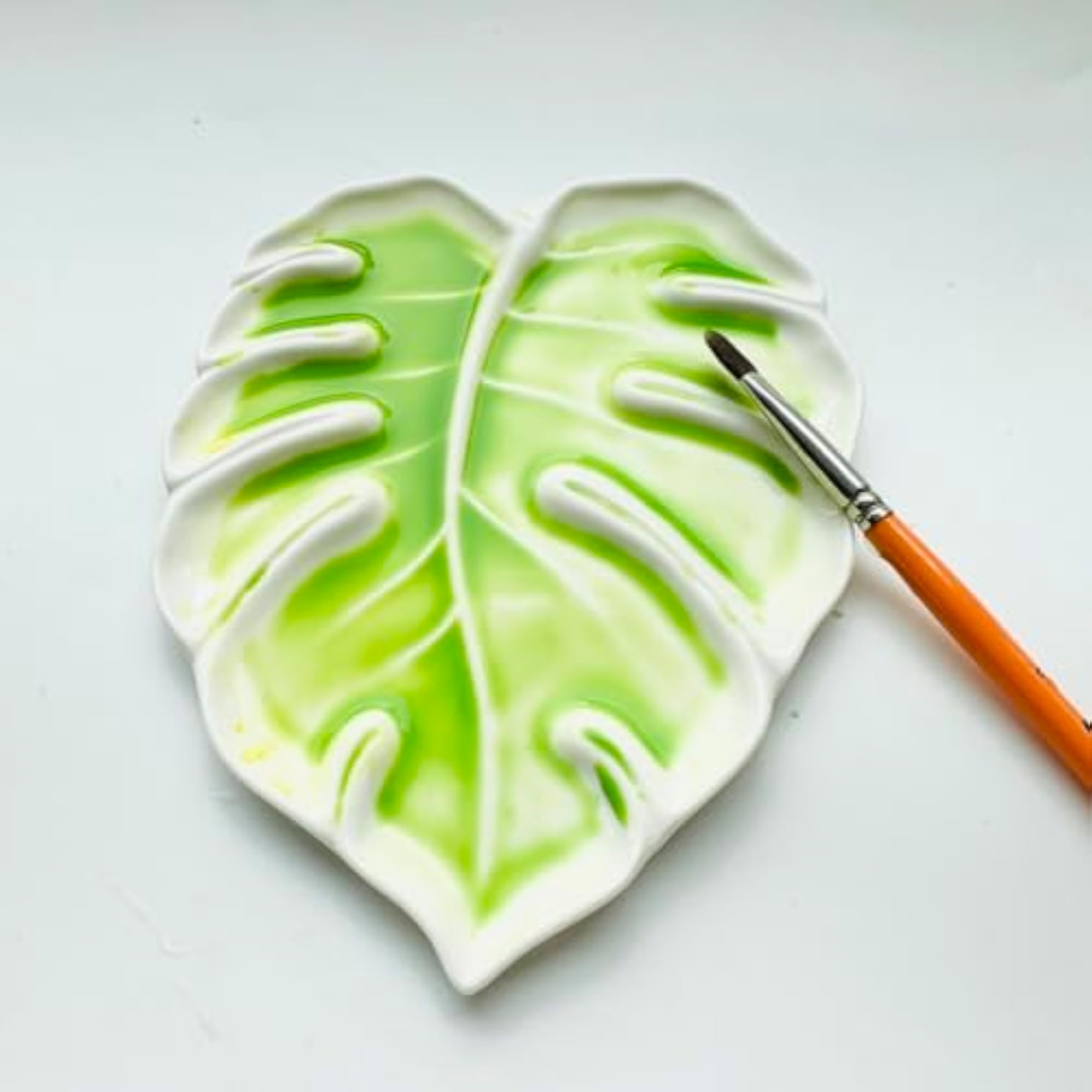 Monstera Leaf Porcelain Watercolor Palette, 6.7in