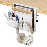 GAGUIUP デスクサイド 収納 ラック 小物入れ デスクサイドホルダー テーブルサイドポケット pcスタンド デスク周り タブレット収納 マガジンラック 穴あけ不要 省スペース ホワイト