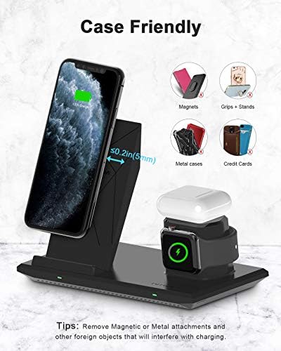 NANAMI 3 in 1 Wireless Charging Station Dock with 18W Plug, Qi-Certified Charger for iPhone 14/13/12/11/XS Max/XR/X/8P/8 Apple Watch Series/AirPods Pro, Induction Charger Stand for Samsung Galaxy S22