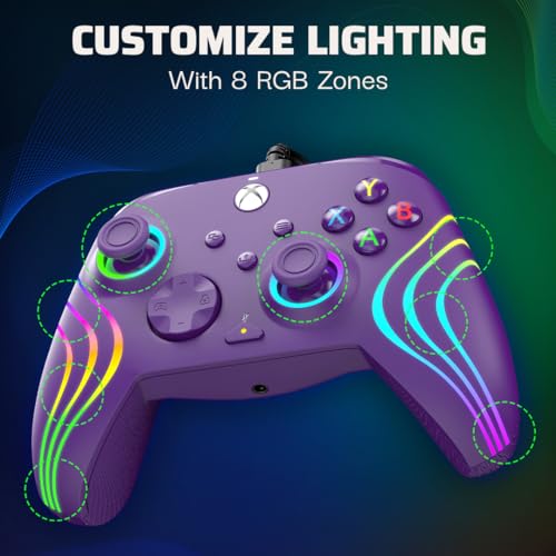 Image of PDP Gaming Afterglow Wave Enhanced Wired Controller for Xbox Series X|S, Xbox One, Windows 10 /11 PC, Advanced Programmable Gamepad, Customizable Lighting, Licensed by Microsoft, Companion App: Purple
