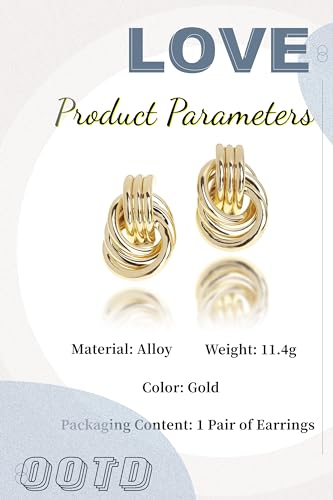 GAUEIOUR Gold Statement Geometric Dangle Drop Earrings,Vintage Metal French Style Earrings, Women Girls Chunky Trendy Knot Stud Long Twisted Link Jewelry, Fashionable Jewelry Gifts