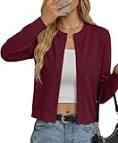GRECERELLE Lightweight Summer Cardigans for Women Casual Open Front Knit Cropped Shrug Sweaters Red, L