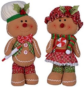 Smiling Mr. and Mrs. Gingerbread 16 x 8 Plush Christmas Figurine Set of 2