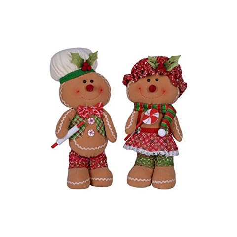 Smiling Mr. and Mrs. Gingerbread 16 x 8 Plush Christmas Figurine Set of 2 Cover