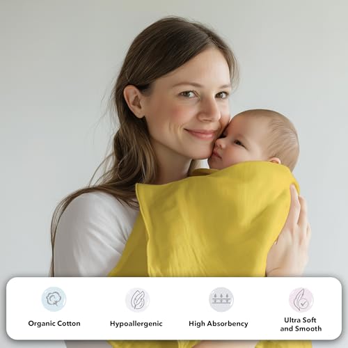 Image of The White Cradle 100% Pure Organic Cotton Baby Swaddle Wrap, Large 112x112 cm Super Soft Muslin, 3 pcs Pack, Solid Set- Blue, Grey, Yellow