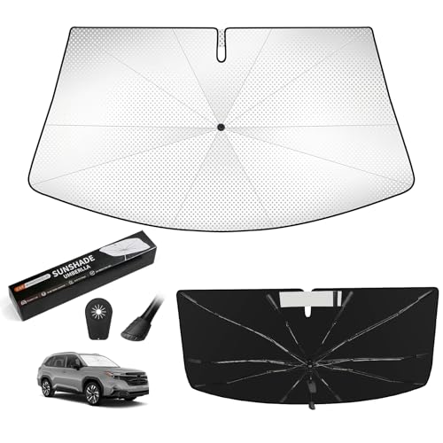 VEENJOY Windshield Sun Shade Umbrella for Forester 2019-2026 Accessories, 360° Bendable Handle for Dashboard Protection, Upgraded HUPF 50+ Ice Crystal Coating Car Umbrella Sunshade for Cooling