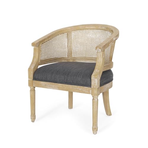 roomfitters Natural Rattan Barrel Accent Chair, Cane Woven Backrest with Upholstered Seat, Charcoal - Thumbnail 5