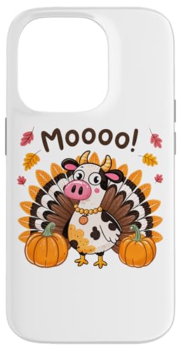 Moooo Funny Cow Pavo Humor de Acción de Gracias Carcasa para iPhone 14 Pro