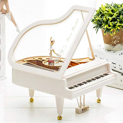 Hvogvok Ballerina Music Box,Piano Music Box for Women Girls White Valentine's Day Present Mechanical Classical Ballet Girl Dancing Music Box Birthday Present