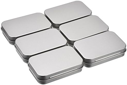 6 Pack 3.75 x 2.45 x 0.8 Inch Tins Container Rectangular Hinged Containers Small Storage Kit Silver Metal Empty Mini Portable Tin Box, Home Organizer