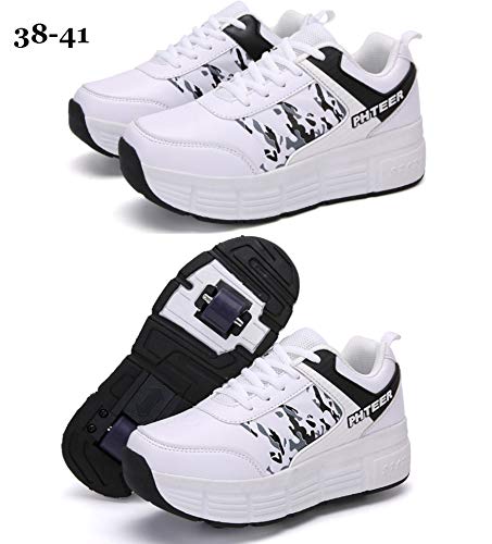 Uguhu Shoe With Wheels Retractable Skateboarding Outdoor Roller Skate Shoes Wheels Shoes Cross Trainers Sneakers For Boys Girls,Whitedoublewheel-41 #TOP3