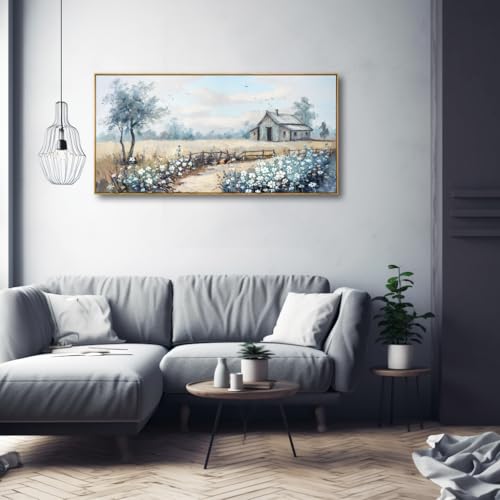 Wall Art Nature Scenery Rustic Wall Decor Farmhouse Barn Canvas Painting Wildflower Floral Wall Art for Bedroom Living Room Dining Room Home Office Decor 20"x40"(50CMx100CM)(50CMx100CM) with Framed by YOUKUART - Image 8