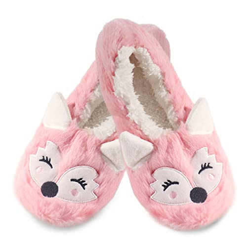 Ibeauti Womens Fox Slippers Socks Non-Slip With Grips Soft Animal Ballerina House Shoes (8.5, Pink Fox) #TOP15