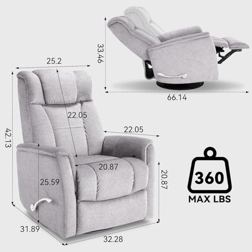 Image of Susalt Swivel Rocking Recliner, 360 Manual Comfy Nursery Glider Rocker Chair for for Adults, Upholstered Soft Fabric Reclining Chair with Lumbar Support for Living Room (Silver Grey)