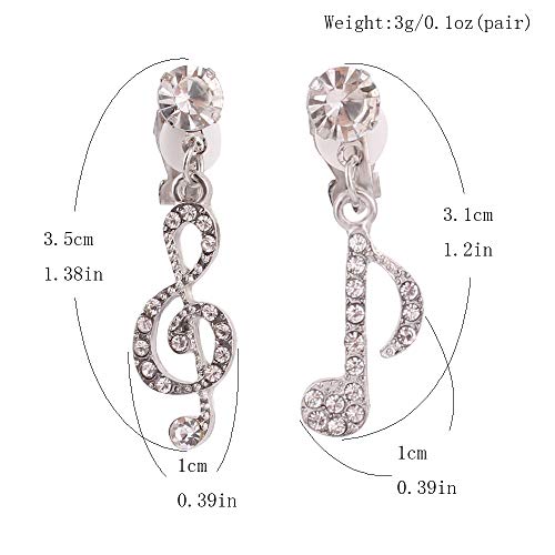 Musical Note Clip on Earrings Fashion Cute Rhinestone No Pierced Earrings Jewelry Gift3
