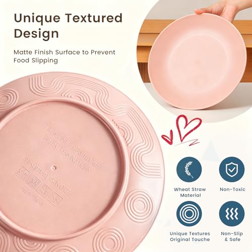 Image of Homienly 40 PCS Premium Wheat Straw Dinnerware Sets, Unbreakable Dishes Set for Party, Resuable Plates Set,Service for 8,Microwave and Dishwasher Safe Cups and Bowls Set for Camping, RV(Pink)