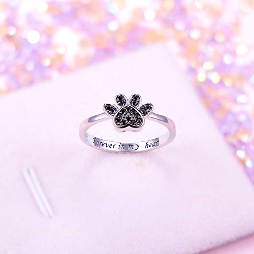 S925 Sterling Silver Jewelry Engraved Forever in my heart Puppy Dog Cat Pet Paw Print CZ Ring 5