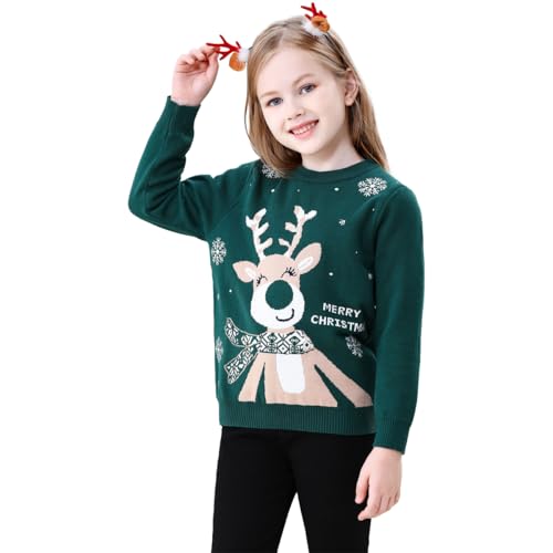 Image of Girl Ugly Christmas Sweater - Boy Double Layer Knitted Reindeer Holiday Xmas Pullover Sweater Kids 2-9 Years Old