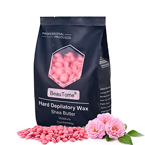 BeauTome Hard Wax Beans for Hair Removal, Coarse Body Hair Specific, 92% removal rate, Less Painful, Non-strip, No Skin Burn, Allergen free, For Arms, Legs, Back, Chest (Pink-300g)