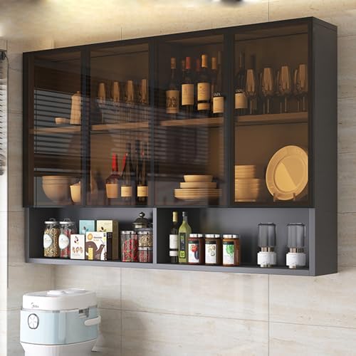 Wall-Mounted Bathroom Glass Display Cabinet Narrow Storage for Kitchen & Living Room Stylish Over-The-Toilet nizer with Hidden Handle in Brown/Gray - Elegant Decor & Space Saver