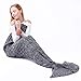 Produktbild Meerjungfrau Decke Erwachsene, Handarbeit Strickmuster Blau Meerjungfrau Fischschwanz Decken Weiche Strick Meerjungfrau Schwanz Schlafsack für Frauen Mädchen (Grau)