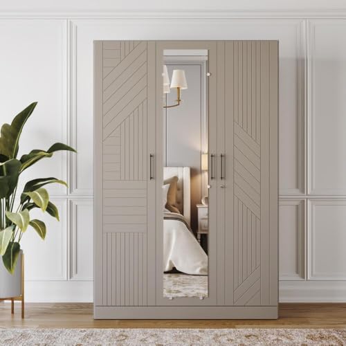 Image of Wakefit Wardrobe for Bedroom | 3 Yr Warranty | Cupboard for Bedroom, Almirah, Wooden Wardrobe, Comes with LED light, Storage Drawer, Mirror & Hanger, Density:680-750kg /m, Free Installation(Tyrian-CB)