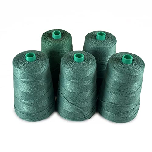 PAMPOLS Pack de 5 Bobinas de Hilo Grueso de Poliéster para Máquina Cosedora de Sacos | Cuerda de Alta Resistencia para Cerrar Costales | 5 Conos de 200 gramos cada uno | Color VERDE