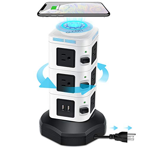 Power Strip Tower GLCON Surge Protector Tower Fast Wireless Charger + 4 USB