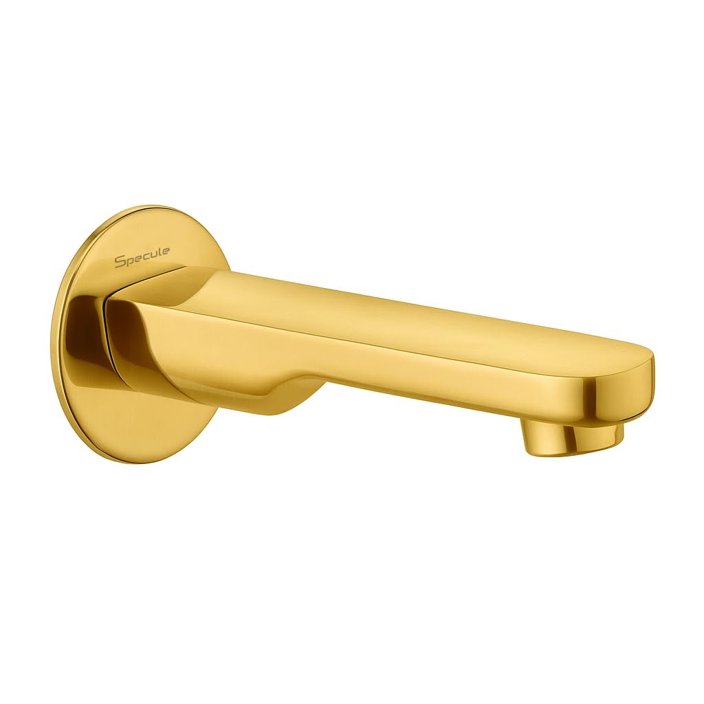 Specule Gold Bath Tub Spout with Wall Flange for Bathtubs | 7-Inch Long Diverter Tap | Faucet for Bathtubs |Wall Mount| Brass Body Bath Spout for Bathroom, Bathtub & Basin | Smooth Water Flow-image-3