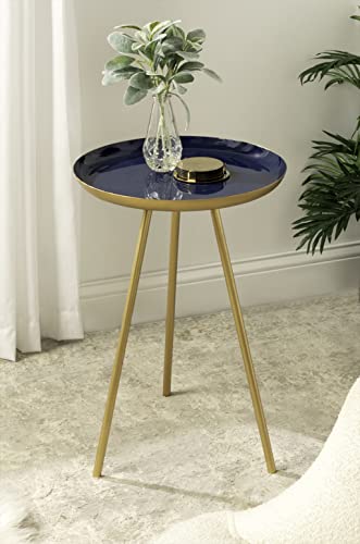Kate And Laurel Laranya Modern Side Table, 15 X 15 X 22.5, Navy Blue And Gold, Chic Minimalist End Table With Hand-Applied Enamel Tabletop #TOP3
