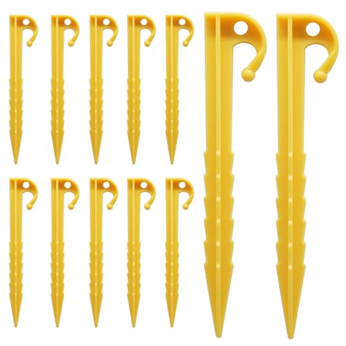 Estacas de Tienda de Plástico, Pack de 12, 5.7 Pulgadas, Amarillo Brillante
