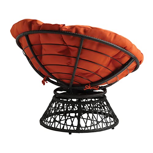 Image of OSP Home Furnishings Wicker Papasan Chair with 360-Degree Swivel, Grey Frame with Orange Cushion