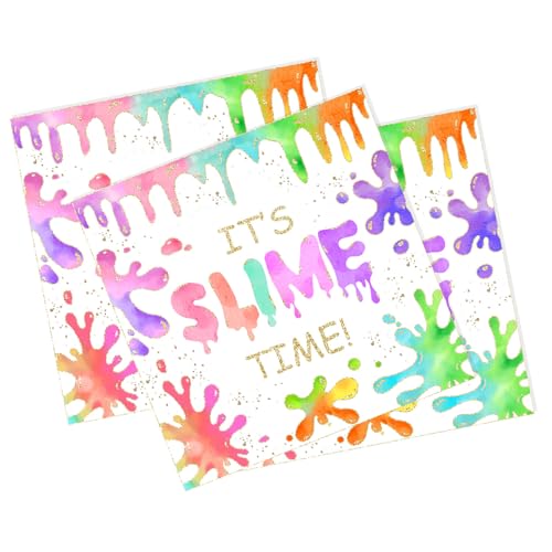 60 Pcs Slime Birthday Party Napkins Colorful It's Slime Time Paper Napkins for Boys Girls Glitter Colorful Slime Splatter Theme Birthday Party Supplies Decorations