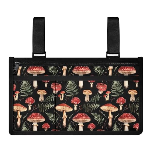 Goronwyfloyd Retro Mushroom and Leaf Wheelchair Side Bag Walker Bag and Wheelchair Accessories for Adults Armrest Organizer Storage Pouches for Electric Wheelchair Walkers Seniors