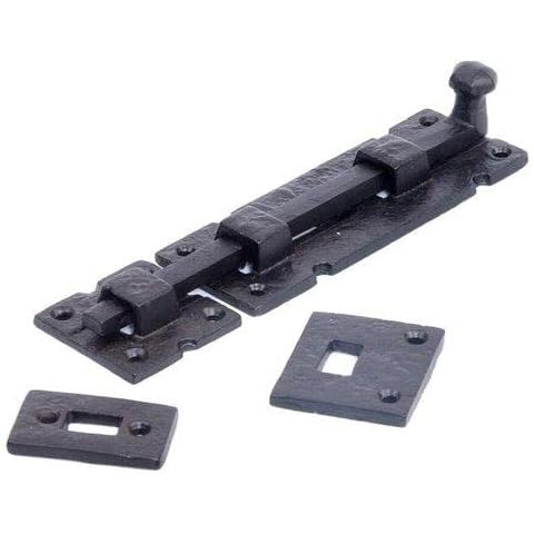 Van Dyke's Restorers Rustic Vintage Iron Flush or Offset Surface Bolt for Gates, Doors, and Cabinets, Flush Surface - Oil Blackend, 8" Cover