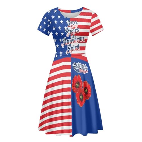Image of HUGS IDEA Womens Puffy Swing Midi Dress Round Neck Short Sleeve Party A-Line Dresses