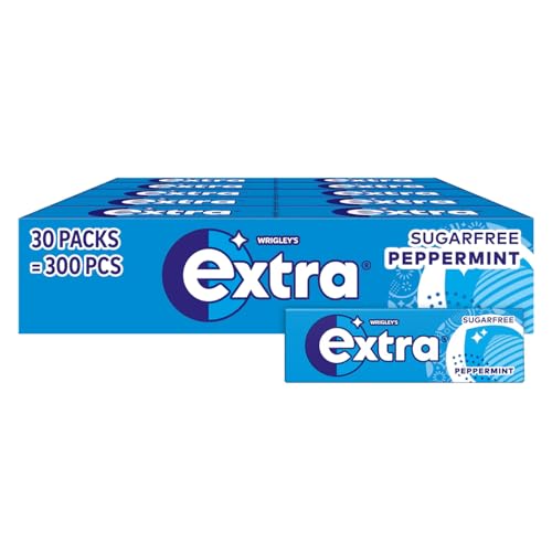 Wrigley’s Extra Sugar-free Chewing Gum | Refreshing Peppermint Flavour | Freshens Breath | With Xylitol | Helps with Oral Hygiene for Healthy Teeth & Gums | 30x 10-Packs