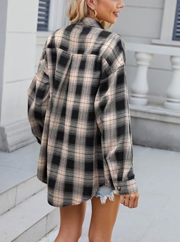 Image of Lacozy Womens Buffalo Plaid Flannel Shirt Long Sleeve Collar Button Down Blouses Tops