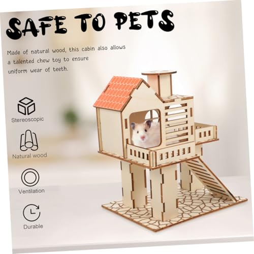 IMIKEYA 2個 ハムスター用木製ハウス ペット用二建て隠れ家 丈夫でかじり防止 小型動物用遊具 かわいい巣箱 入り