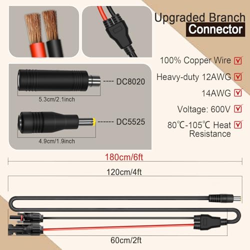 COMeap Solar Panel Adapter for Jackery, Compatible with MC-4 to DC 8mm Extension Cable with DC7909 to DC8020/DC5525 Connector for GZ Yeti Jackery Bluetti Solar Generator Power Station 12AWG 6ft(1.8m) - Thumbnail 7