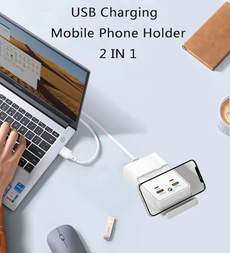 Charging Stand for iPhone 15 Pro USB Hub 4Port 5FT with Phone Holder, with 2 USB and 2 USB C Ports Extender, Compatible with iPhone 15 Pro 14 13 12 11 pad Galaxy or USB C Devices