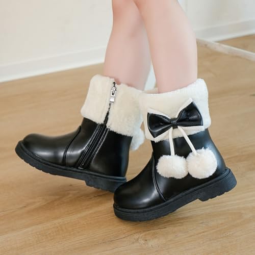 Girl's Winter Snow Boots Faux Fur Lined Mid Calf Shoes Side Zipper Warm Short Boots for Toddler Little Big Kid4