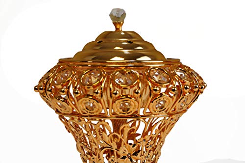 Intense Oud Lantern Style Antique Closed Metal Incense Burner I Ideal For Aromatherapy I Office & Home Decor I Arabia Bakhoor/Oudh/Oud Burner (Mabkhara) I Metal Tray Inside 10 Inch Tall I Gold I #TOP1