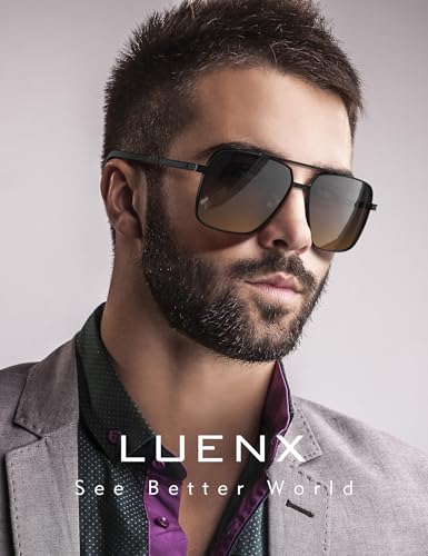 Image of LUENX Polarized Square Aviator Sunglasses for Men,Trendy Retro Oversized Rectangular Frame UV400 Protection