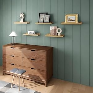 RICHER HOUSE 5 Set Floating Shelves for Wall Decor, Wall Mounted Book Shelf, Nursery Shelves Picture Ledge Shelf with Lip for Wall Storage, Bedroom, Living Room, Bathroom - Oak RICHER HOUSE 5 Set Floating Shelves for Wall Decor Wall Mounted Book Shelf Nursery Shelves Picture Ledge Shelf with Lip for Wall Storage Bedroom Living Room Bathroom Oak