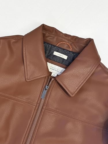 Image of PERRY ELLIS Men's Leather Jacket Classic Zip Front Coat with Turn-Down Collar