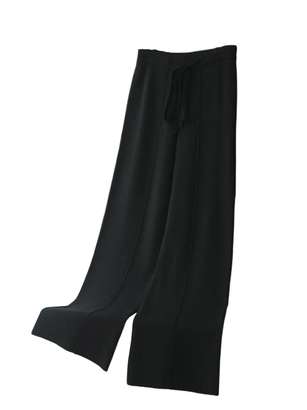 Womens Stretch Yarn Knitted Loose Center Line Wide Leg Pants Winter Casual All-Match Warm Floor Length Black