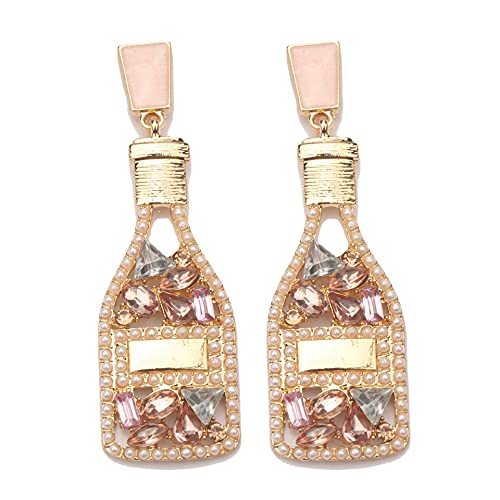 Champagne Bottle Drop Dangle Earrings Beaded Earrings for Women Men Handmade for Birthday Holiday Parties Gifts Fashion Fun Beaded Bottle Earrings for Women Statement Wine Earrings