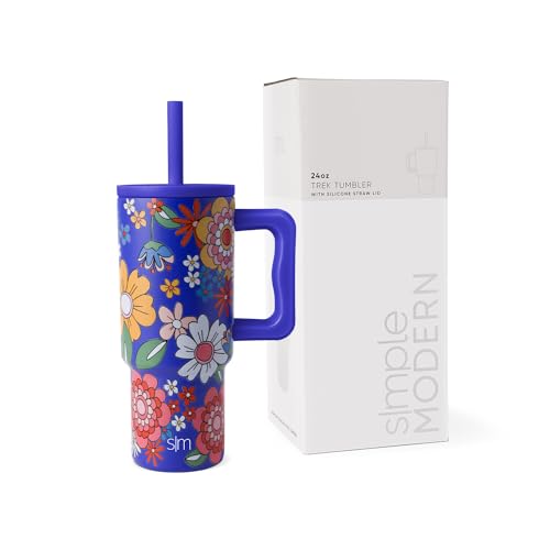 Image of Simple Modern Kids 24 oz Tumbler with Handle and Silicone Straw Lid | Spill Proof and Leak Resistant | Reusable Stainless Steel Bottle | Gift for Kids Boys Girls | Trek Collection | Flower Power
